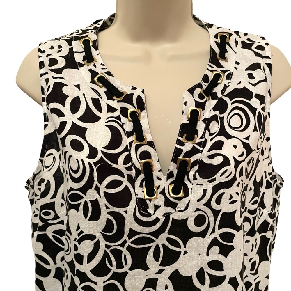 St TROPEZ West ~Women’s Linen Blend Tank Top Black and White Print Size Large - Picture 4 of 7